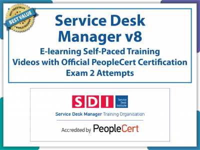 SDI - Service Desk Manager v8 (SDM)- eLearning and PeopleCert Exam Offer.
