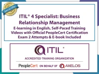ITIL® 4 Specialist: Business Relationship Management (BRM) E-learning Self-Paced Training Videos and Official PeopleCert Certification Exam 2 Attempts & Official Axelos Main Guide E-book Included. Course code: ITIL4BRM-E-2